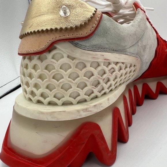 Men's Christian Louboutin Gray and Red Loubishark Sneakers 41.5 / US 8.5 - Picture 9 of 11